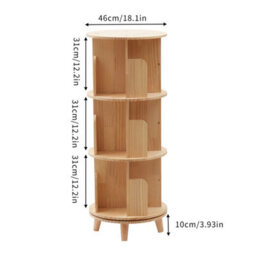 3 Tier 360 Rotating Pine Wood Floor Bookcase - thumbnail 2