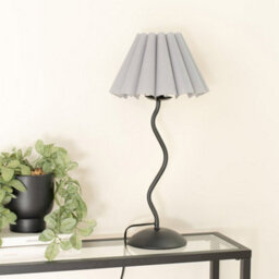 Valuelights Wiggle Black Metal Single Stem Table Lamp With Grey Scallop Tapered Lamp Shade And Led Bulb - thumbnail 3