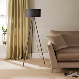 K Living Modern Black Metal Tripod Floor Lamp With Cotton Fabric Lampshade In Black