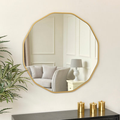 Melody Maison Large Round Gold Scalloped Wall Mirror 90Cm X 90Cm - image 1