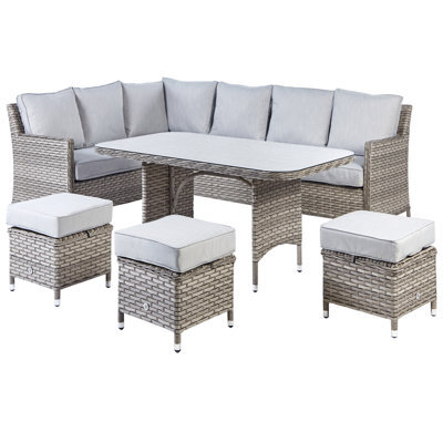 Beliani Garden Lounge Set With Table And Ottoman 9 Seater Lacona Right Hand Pe Rattan Light Grey - image 1