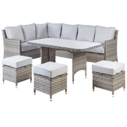 Beliani Garden Lounge Set With Table And Ottoman 9 Seater Lacona Right Hand Pe Rattan Light Grey - thumbnail 1