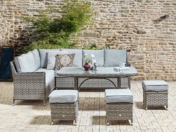 Beliani Garden Lounge Set With Table And Ottoman 9 Seater Lacona Right Hand Pe Rattan Light Grey - thumbnail 2