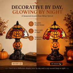 CLEFFNS Halloween Lamp For Indoor Decorations, Usb Pumpkin Table Light Warm Led Gothic Home Decor For Bedroom, Bookshelf, Mantel Display - thumbnail 7