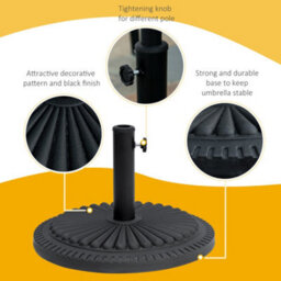 Outsunny 14Kg Round Garden Parasol Base, Fits 35mm, 38mm, 48mm Pole - Black - thumbnail 4