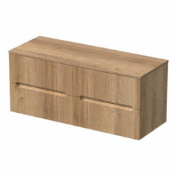 Aveli 1200mm Oak Vanity Unit Double Black Oval Basin Wall Hung Fluted Soft Close - thumbnail 4