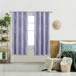 Deconovo Blackout Eyelet Curtains Thermal Insulated Gold Wave Line Foil Printed Curtains For Bedroom 46X90 Inch Light Purple - thumbnail 2