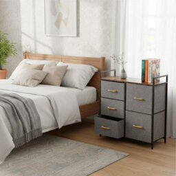 Chest Of Drawers 5 Fabric Drawers With Handles Wood Top And Metal Frame Large Storage Unit Bedroom Or Nursery Brown - thumbnail 5
