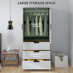 Wyld Haus Corario 2-Door Wardrobe With 3 Drawers And Hanging Rail - Grey And White - thumbnail 4