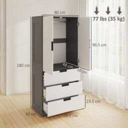 Wyld Haus Corario 2-Door Wardrobe With 3 Drawers And Hanging Rail - Grey And White - thumbnail 3