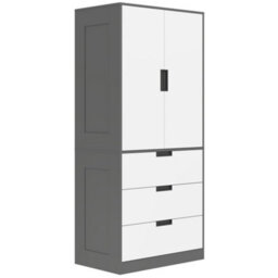 Wyld Haus Corario 2-Door Wardrobe With 3 Drawers And Hanging Rail - Grey And White - thumbnail 2
