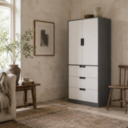 Wyld Haus Corario 2-Door Wardrobe With 3 Drawers And Hanging Rail - Grey And White - thumbnail 1