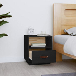 Berkfield Bedside Cabinet Black 40X34X45 Cm Solid Wood Pine - thumbnail 3