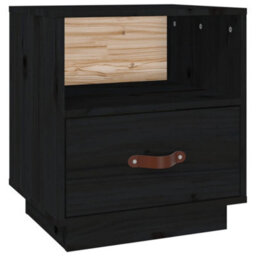 Berkfield Bedside Cabinet Black 40X34X45 Cm Solid Wood Pine - thumbnail 2