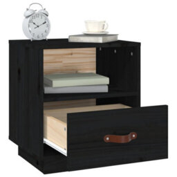 Berkfield Bedside Cabinet Black 40X34X45 Cm Solid Wood Pine - thumbnail 5