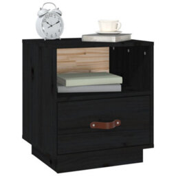 Berkfield Bedside Cabinet Black 40X34X45 Cm Solid Wood Pine - thumbnail 4