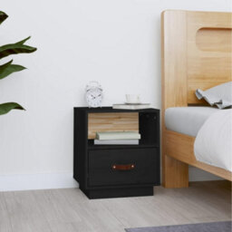 Berkfield Bedside Cabinet Black 40X34X45 Cm Solid Wood Pine - thumbnail 1