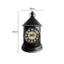 Black Metal Table Clock Lantern Style Mantel Piece With World Map Face, Battery Powered Desk Clock For Home & Office Décor - thumbnail 8