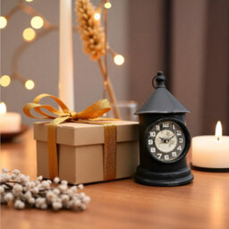 Black Metal Table Clock Lantern Style Mantel Piece With World Map Face, Battery Powered Desk Clock For Home & Office Décor - thumbnail 7