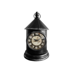 Black Metal Table Clock Lantern Style Mantel Piece With World Map Face, Battery Powered Desk Clock For Home & Office Décor