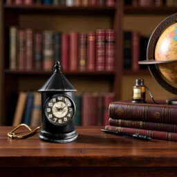 Black Metal Table Clock Lantern Style Mantel Piece With World Map Face, Battery Powered Desk Clock For Home & Office Décor - thumbnail 6