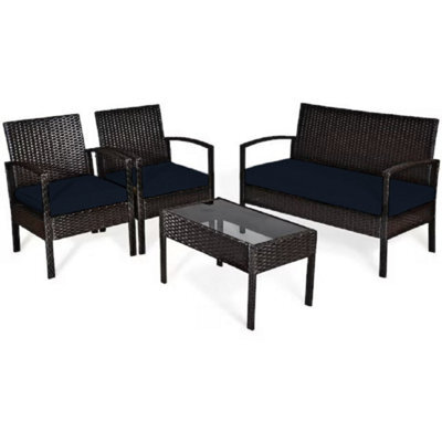Crescent 3 Piece Replacement Set Navy Seat Pads Cushion Waterproof Rattan Furniture Cushions Durable Patio Garden Sofa Seat Pads - image 1