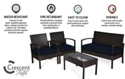 Crescent 3 Piece Replacement Set Navy Seat Pads Cushion Waterproof Rattan Furniture Cushions Durable Patio Garden Sofa Seat Pads - thumbnail 2