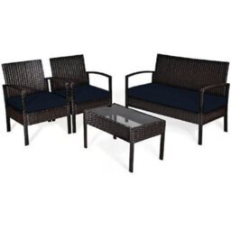 Crescent 3 Piece Replacement Set Navy Seat Pads Cushion Waterproof Rattan Furniture Cushions Durable Patio Garden Sofa Seat Pads