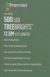 Premier Decorations Limited 500 Led Treebrights Red & Vintage Gold Multi-Action 12.5M Lit Length Green Cable - thumbnail 5
