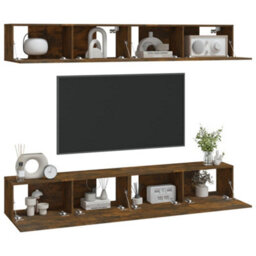 Berkfield Wall Tv Cabinets 4 Pcs Smoked Oak 100X30X30 Cm - thumbnail 3