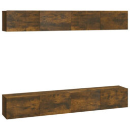 Berkfield Wall Tv Cabinets 4 Pcs Smoked Oak 100X30X30 Cm - thumbnail 2