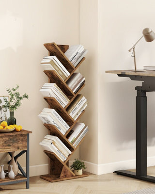 LEDREM Tree Bookshelf, Modern Bookcase, Floor Standing Book Shelf, For Bedroom, Living Room, Home, 20 X 38 X 115.2 Cm, Rustic Brown - image 1