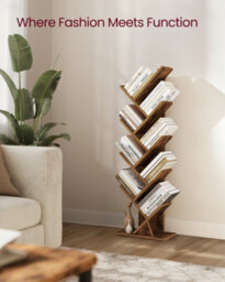 LEDREM Tree Bookshelf, Modern Bookcase, Floor Standing Book Shelf, For Bedroom, Living Room, Home, 20 X 38 X 115.2 Cm, Rustic Brown - thumbnail 4