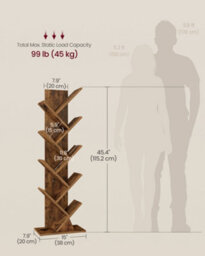 LEDREM Tree Bookshelf, Modern Bookcase, Floor Standing Book Shelf, For Bedroom, Living Room, Home, 20 X 38 X 115.2 Cm, Rustic Brown - thumbnail 7