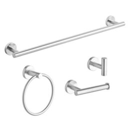 Hardware Solutions Gatsby Bathroom Accessory Set - 4 Piece - Towel Ring/ Robe Hook/ Towel Rail/ Toilet Roll Holder - Brushed Satin Nickel - thumbnail 1