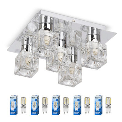 Valuelights Ritz Modern Chrome Ice Cube 5 Way Flush Ceiling Spotlight - Complete 3W G9 Led Light Bulbs 3000K Warm White - image 1