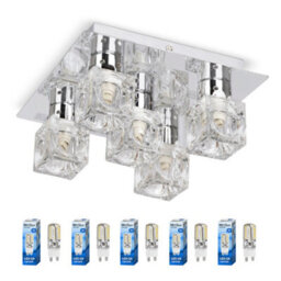 Valuelights Ritz Modern Chrome Ice Cube 5 Way Flush Ceiling Spotlight - Complete 3W G9 Led Light Bulbs 3000K Warm White