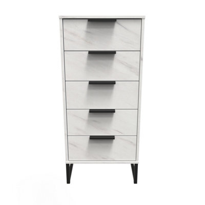 Beijing 5 Drawer Tall Bedside Cabinet In Marble (Ready Assembled) - image 1