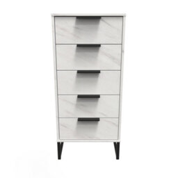Beijing 5 Drawer Tall Bedside Cabinet In Marble (Ready Assembled) - thumbnail 1