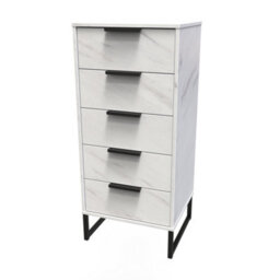 Beijing 5 Drawer Tall Bedside Cabinet In Marble (Ready Assembled) - thumbnail 3