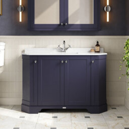 Hudson Reed Floor Standing 4-Door Angled Vanity Unit With 1 Tap Hole White Marble Top & Basin, Twilight Blue, 1236X470mm - thumbnail 2