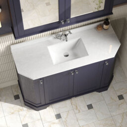Hudson Reed Floor Standing 4-Door Angled Vanity Unit With 1 Tap Hole White Marble Top & Basin, Twilight Blue, 1236X470mm - thumbnail 3