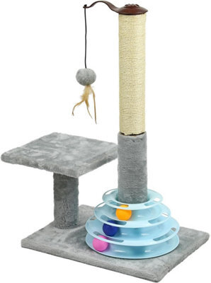 "25"" Cat Scratcher With Plush Carpet And Sisal Pole, Includes Playful Track Ball Toy For Kittens" - image 1