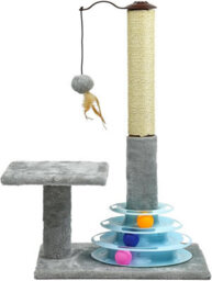 "25"" Cat Scratcher With Plush Carpet And Sisal Pole, Includes Playful Track Ball Toy For Kittens" - thumbnail 4