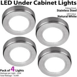 Brushed Nickel Under Cabinet Led Lighting Kit - Natural White 4X Led Round Fixtures With Driver - thumbnail 3