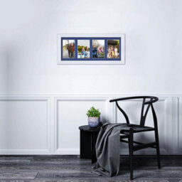 AK Frames 50X20Cm White Classic Multi Photo Frame With Blue Mount - Holds 4 Apertures (4X) 6X4 Photos - thumbnail 3