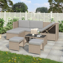Matteo Khaki Rattan Effect 4-6 Seater Garden Lounge Set With Coffee Table & Washable Cushions - thumbnail 2
