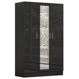 Reflect 3 Door Mirror Wardrobe, 5 Drawer Chest, 2 Drawer Bedside - Black Gloss & Black Oak - Modern Bedroom Furniture Set - thumbnail 7