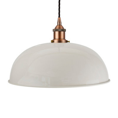 Pale Grey Worcester Painted Dome Pendant Light With Matt Antique Copper Lamp Holder And Black Twisted Cable - Se Home - image 1