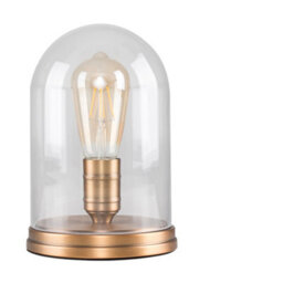 Valuelights Aged Brass Effect Metal Base And Clear Glass Dome Table Lamp With Led Amber Tinted Squirrel Cage Light Bulb